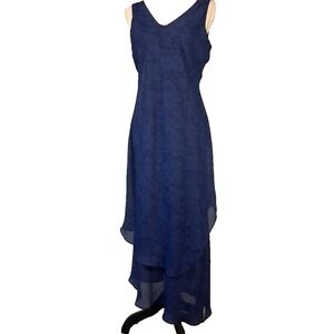 Vintage 90s CDC Sleeveless Blue Chiffon Y2K‎ Maxi Dress Layered Asymmetric Hem 8